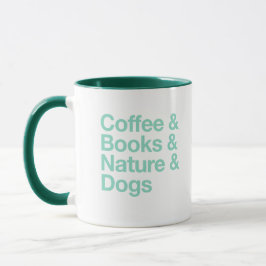 Coffee & Books & Natuur & Dogs Mok (Blauwgroen)