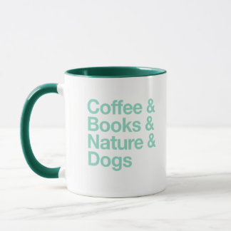 Coffee & Books & Natuur & Dogs Mok (Blauwgroen)