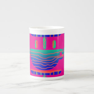 Coffee Break Aqua Blue Hot Pink Porselein Kop
