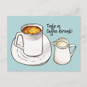 Coffee Break Waterverf en illustratie inkt Briefkaart