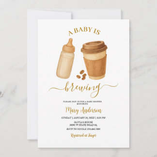 Coffee Brown A Baby Is Brewing Modern Baby Shower Kaart