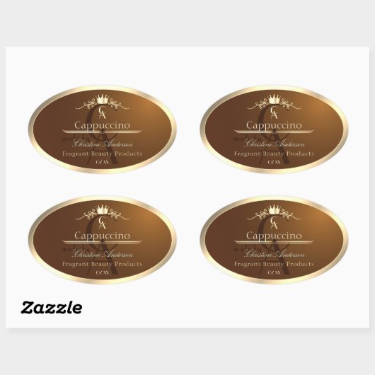 Coffee Brown Product Label Gold Frame and Monogram (Vel)