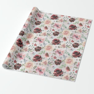 Coffee Burgundy Pink Peony Mondial Rozen Garden Cadeaupapier