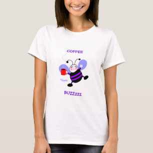 Coffee Buzz Caffeine Lover Paarse Cartoon Bee T-shirt
