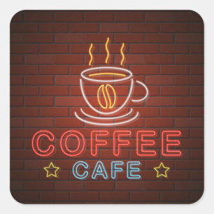 Coffee Cafe Neon Sign Vierkante Sticker
