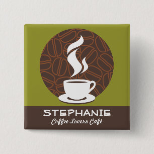 Coffee Café Shop Custom Employee Name Badge Vierkante Button 5,1 Cm