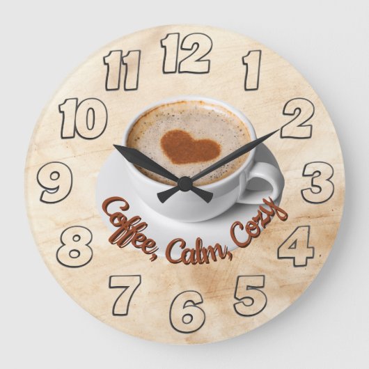 Coffee, Calm, Cozy Wall Clock Design Grote Klok (Voorkant)