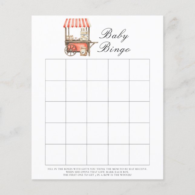 Coffee Cart Baby shower bingo game (Voorkant)