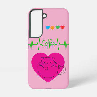 Coffee Cat in Cup Samsung Case – Pink Samsung Galaxy Hoesje