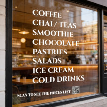 Coffee Chai Tea Salads  Bakery  Menu Window Decal