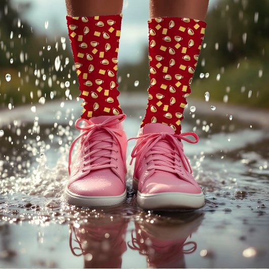 Coffee Chocolate Biscuits Pattern Red Brown Food Sokken