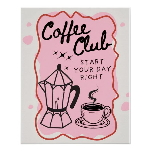 Coffee Club – Poster Ilustrado com Café | Decoraçã (Devant)
