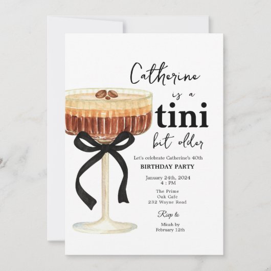 Coffee Cocktail Birthday Black Bow Invitation  (Devant)