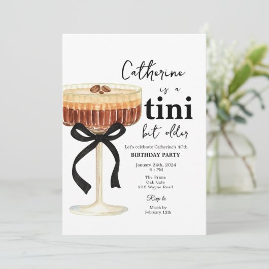 Coffee Cocktail Birthday Black Bow Invitation  (Debout devant)