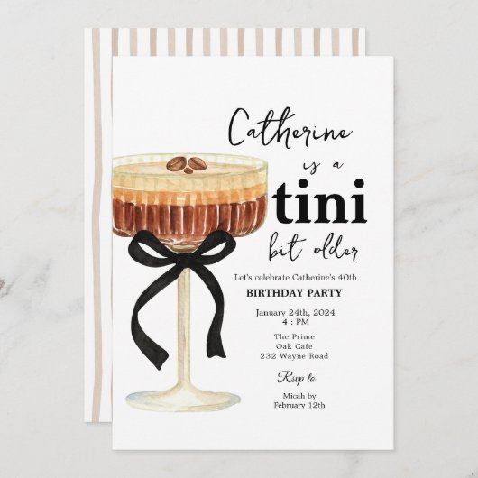 Coffee Cocktail Birthday Black Bow Invitation  (Devant / Derrière)