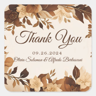 Coffee & Cream Autumn Floral Theme Weddenschap Vierkante Sticker