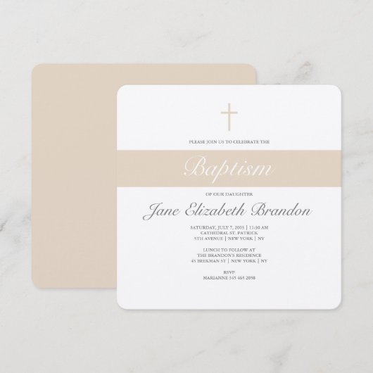 Coffee Cream invitation au baptême (Devant / Derrière)