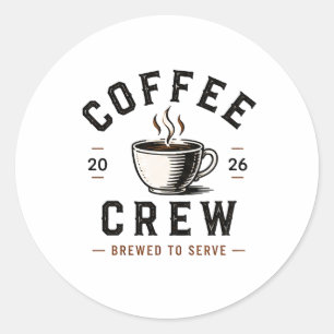 ☕ Coffee Crew Vintage Cafe Personeelsuniform Logo Ronde Sticker