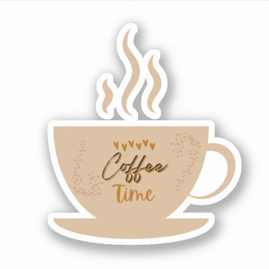 Coffee Cup & Coffee Time text met harten Sticker (Voorkant)