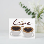 Coffee Cups Couple in Love with Hearts Briefkaart (Staand voorkant)