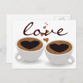 Coffee Cups Couple in Love with Hearts Briefkaart (Voorkant / Achterkant)