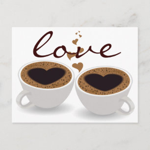 Coffee Cups Couple in Love with Hearts Briefkaart
