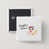 Coffee Diva Vierkante Button 5,1 Cm (Voorkant /achterkant)