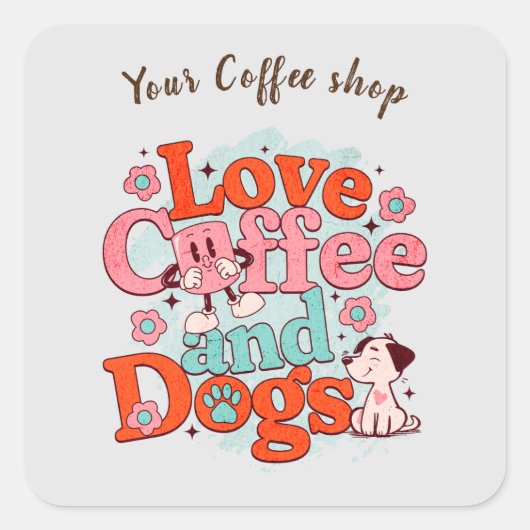 Coffee & Dogs groovy Custom Name Sticker (Voorkant)