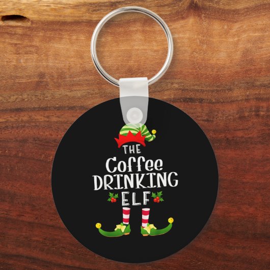 Coffee Drinking Christmas Elf Matching Pajama X-ma Sleutelhanger (Voorkant)