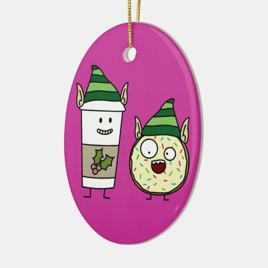 Coffee Elf en Crazy Donut Elf Keramisch Ornament (Links)