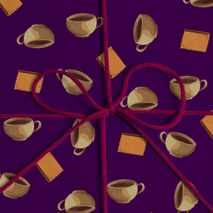 Coffee en Chocolate Biscuits Pattern Paars Food Cadeaupapier