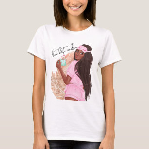Coffee Faux Glitter Girl Hair Roos Gold Pink T-shirt