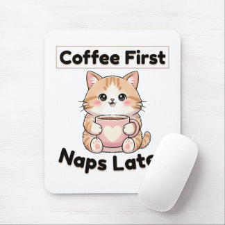 Coffee First Naps Later Cute Cat | Kawaii Coffee  Muismat