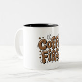 Coffee First Retro Bubble Typography Mug (Devant gauche)