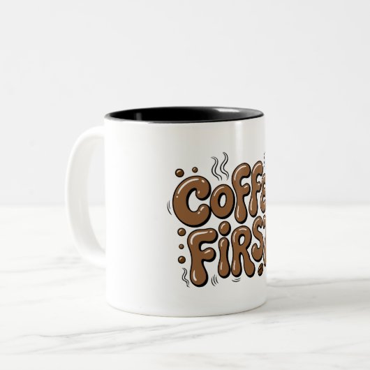 Coffee First Retro Bubble Typography Mug (Devant gauche)