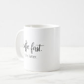 Coffee First Talk Later Funny Handwritten Koffiemok (Voorkant links)