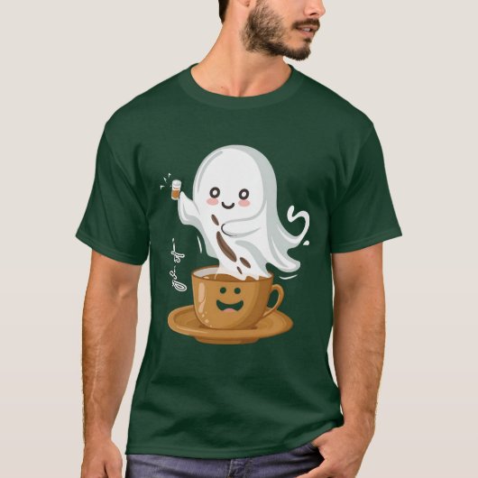 Coffee Ghost T-Shirt – Cute Kawaii Café Spirit (Devant)
