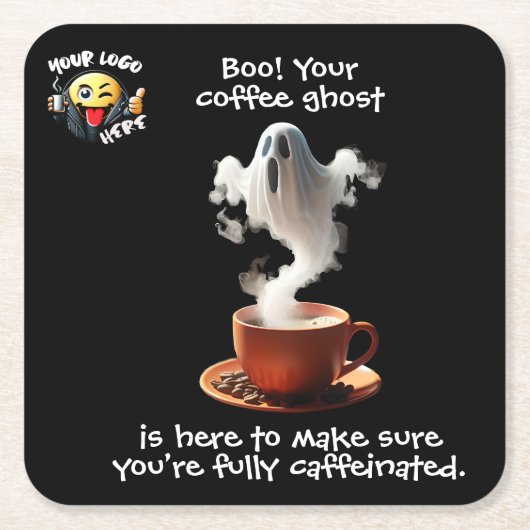 Coffee Ghost Vierkante Kartonnen Onderzetter (Voorkant)