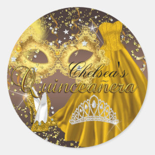 Coffee & Goud Maskerade Quinceanera Sticker