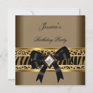 Coffee Goud Zwarte Luipaard Zebra Verjaardagsfeest Kaart