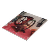 Coffee Grinder op rode tablet Tegeltje (Zijkant)