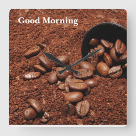 Coffee Grounds Roasted Beans Business Card Vierkante Klok