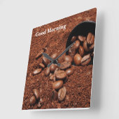 Coffee Grounds Roasted Beans Business Card Vierkante Klok (Hoek)
