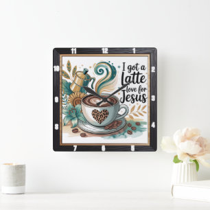 Coffee Jesus Faith Floral Vierkante Klok