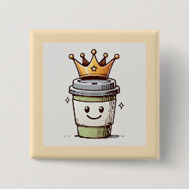 Coffee King Kawaii Vierkante Button 5,1 Cm