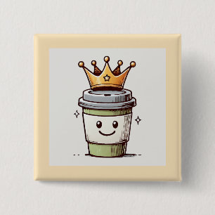 Coffee King Kawaii Vierkante Button 5,1 Cm