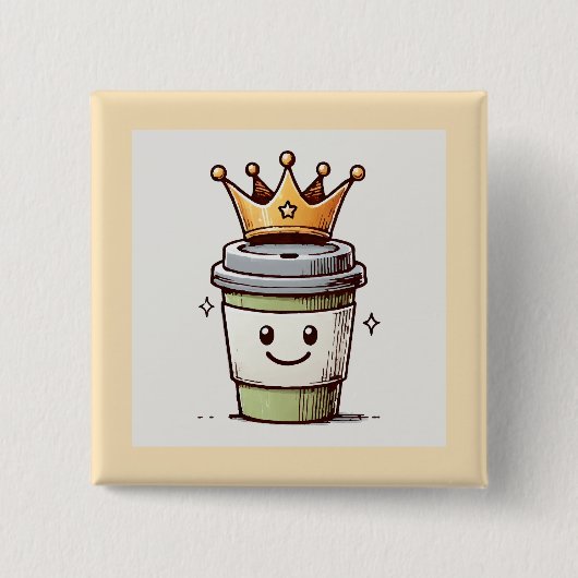 Coffee King Kawaii Vierkante Button 5,1 Cm (Voorkant)