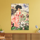 Coffee Lady Victoriaans Vrouw Roze Classy Canvas Afdruk (Insitu (Woonkamer))