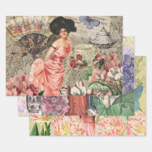 Coffee Lady Victoriaans Vrouw Roze Classy Inpakpapier Vel