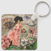 Coffee Lady Victoriaans Vrouw Roze Classy Sleutelhanger (Achterkant)